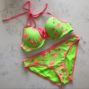 Aerie Flamingo Neon Bikini Set